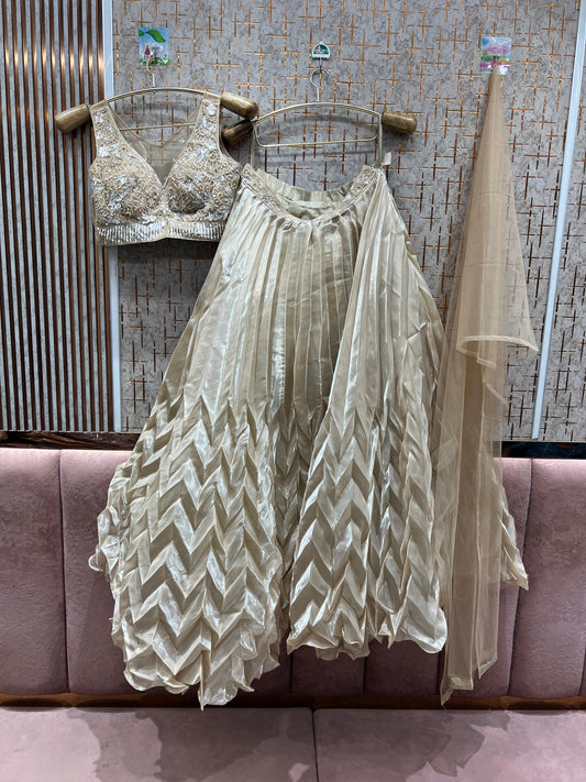 Delightful golden crop top Lehenga