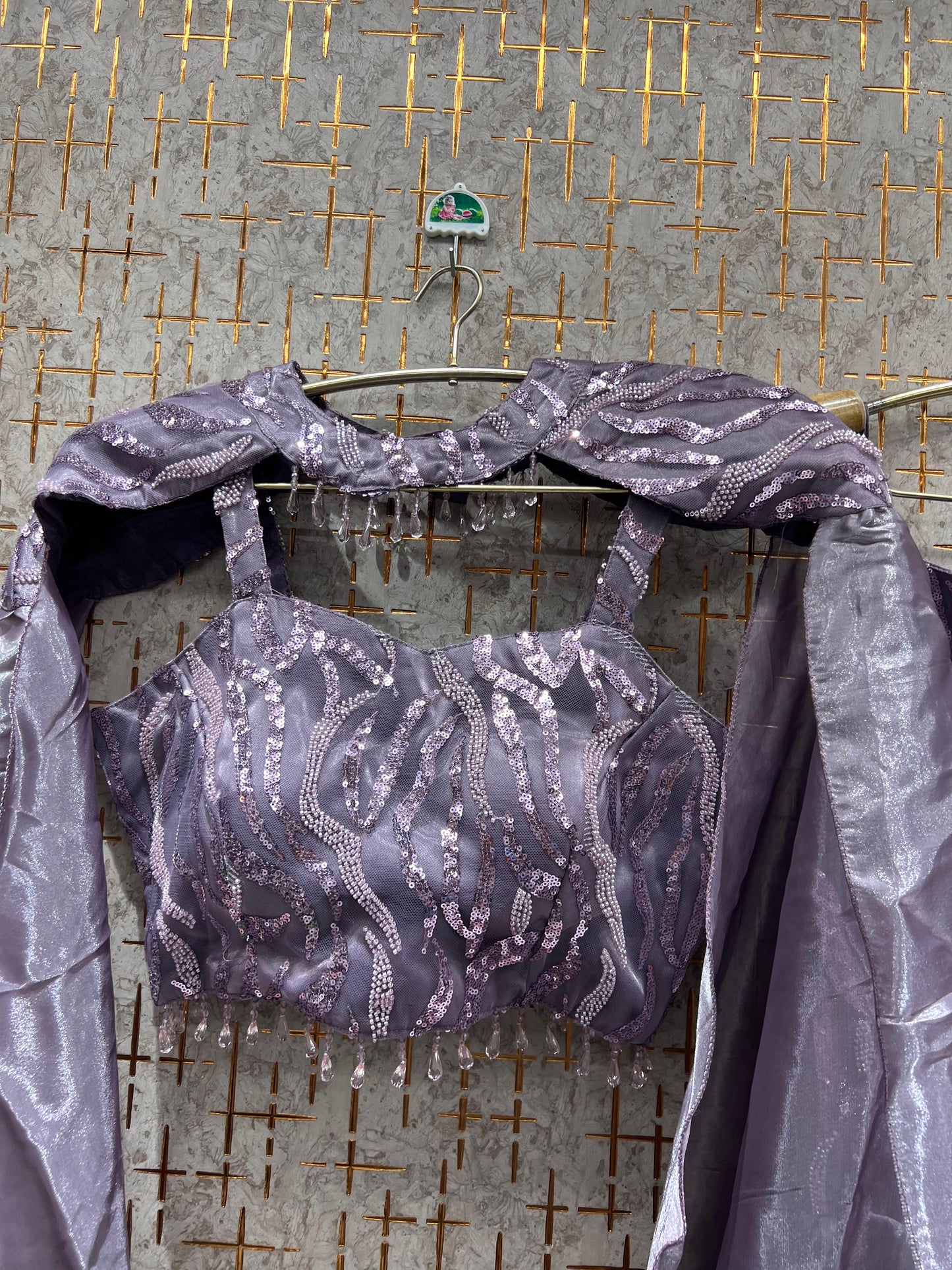 Embellished grey black green crop top Lehenga