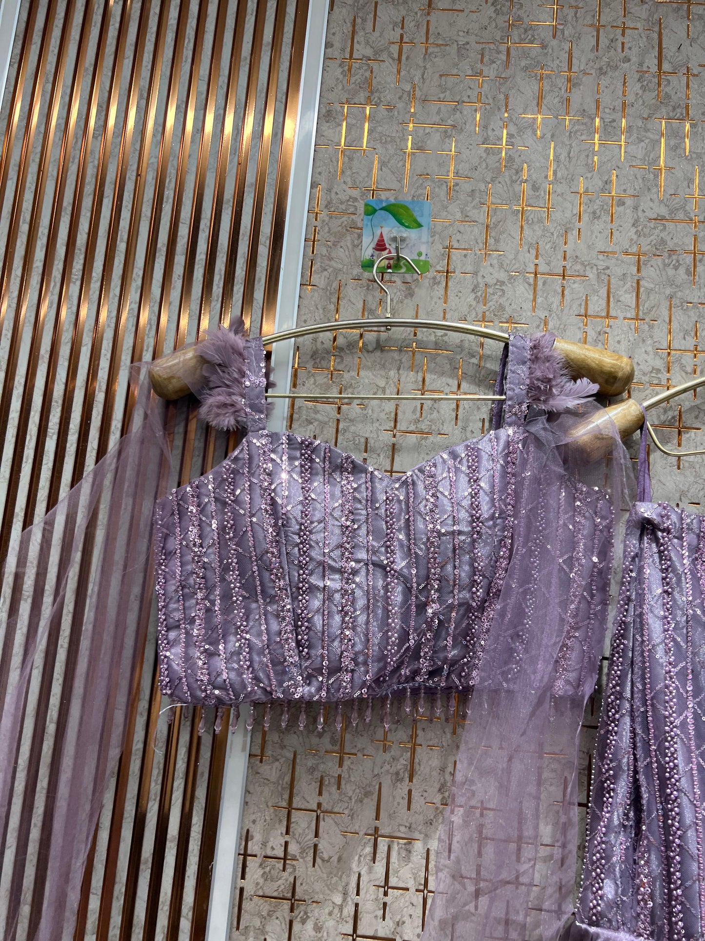 Designer golden peach crop top Lehenga