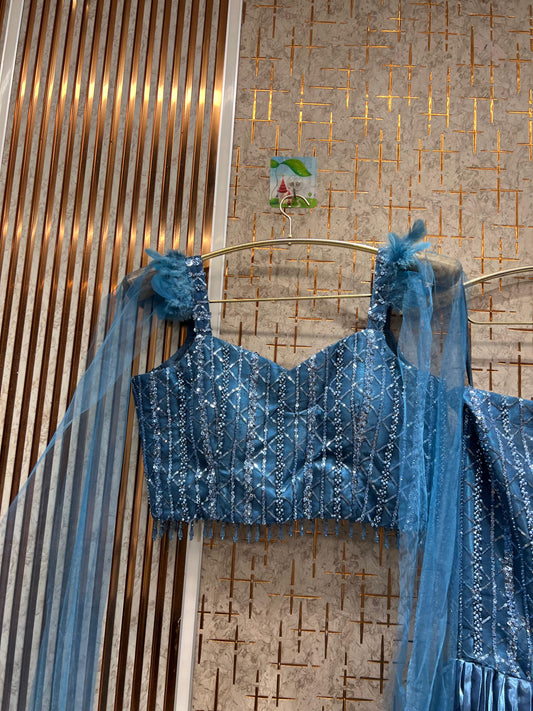 Tremendous Sky blue crop top Lehenga