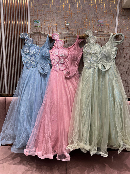 Good looking pink green Sky blue gown