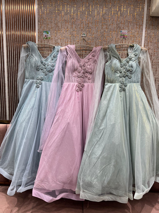 Stunning pink green Sky blue gown