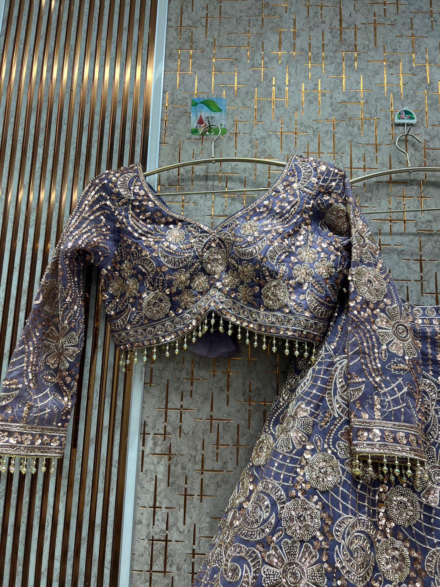 Amazing Beige rose gold brown peach crop top Lehenga