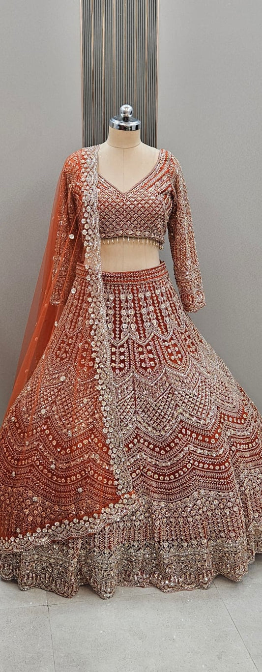 Glamorous orange crop top Lehenga