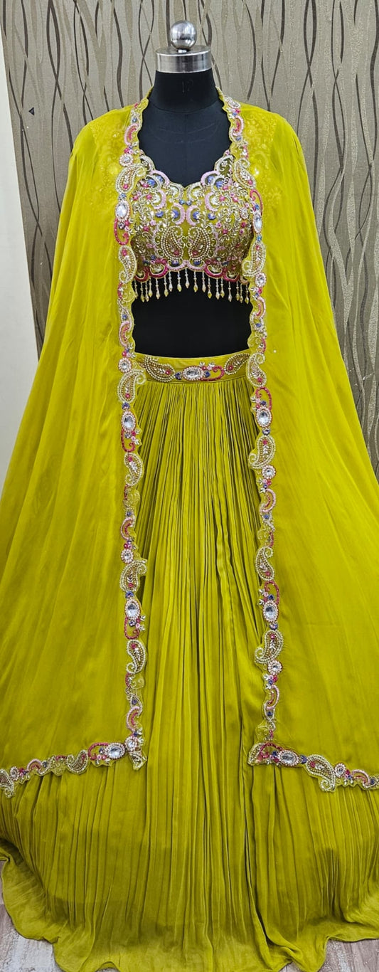 Beautiful Hot pink jacket crop top Lehenga PDP