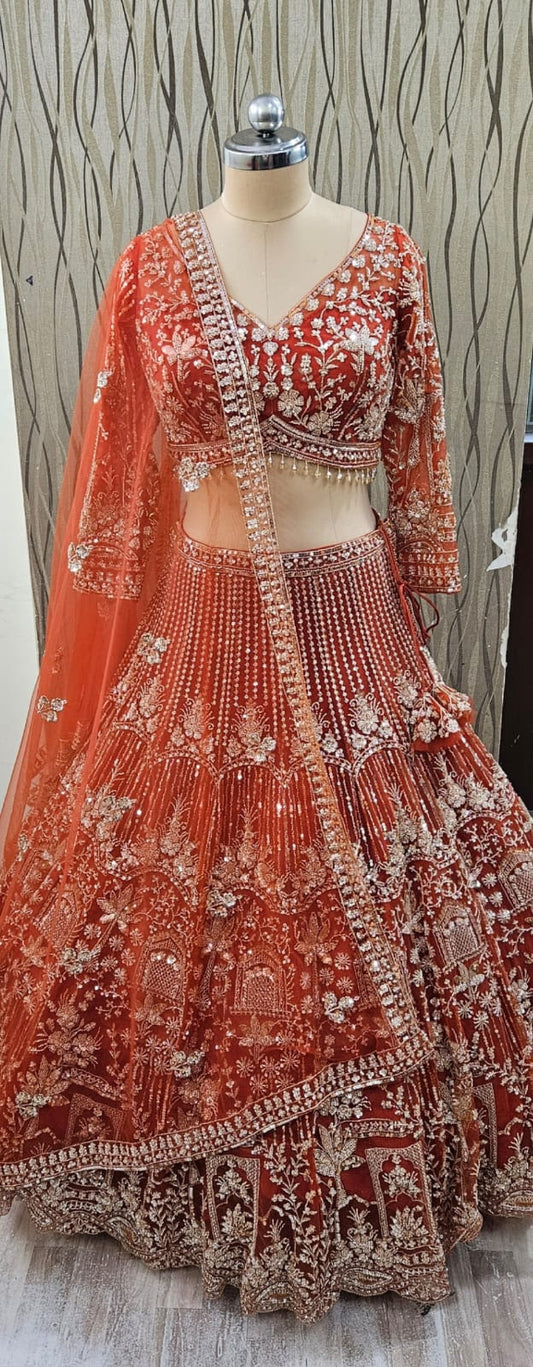 Attractive orange crop top Lehenga