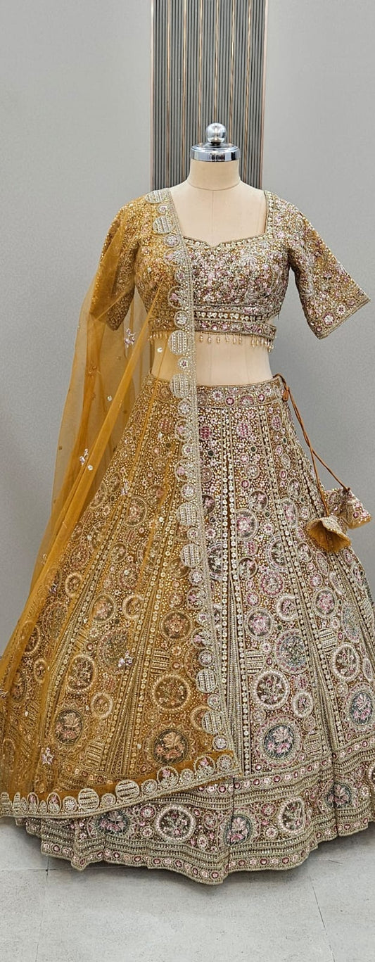 Delightful Mustard orange crop top Lehenga