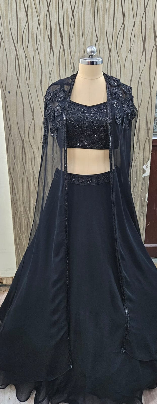 Gorgeous black jacket crop top Lehenga