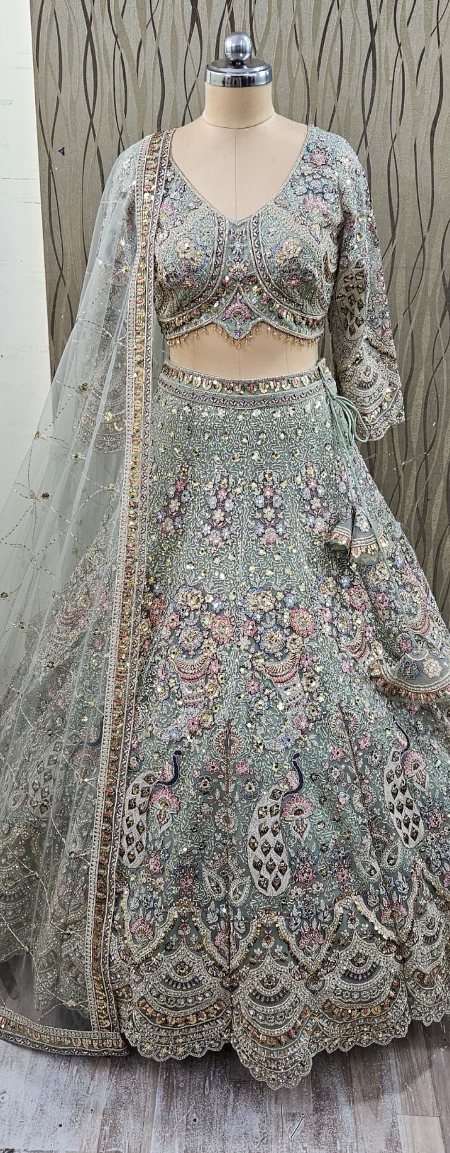 Majestic peacock Lilac crop top Lehenga