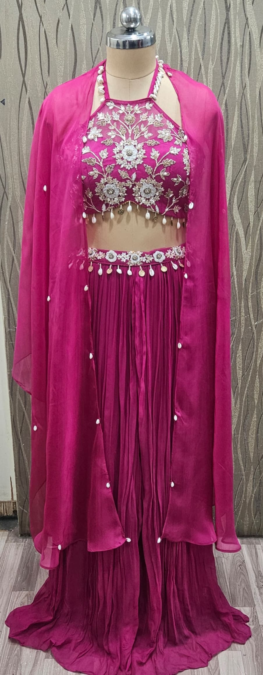 Lavishing yellow jacket crop top Lehenga