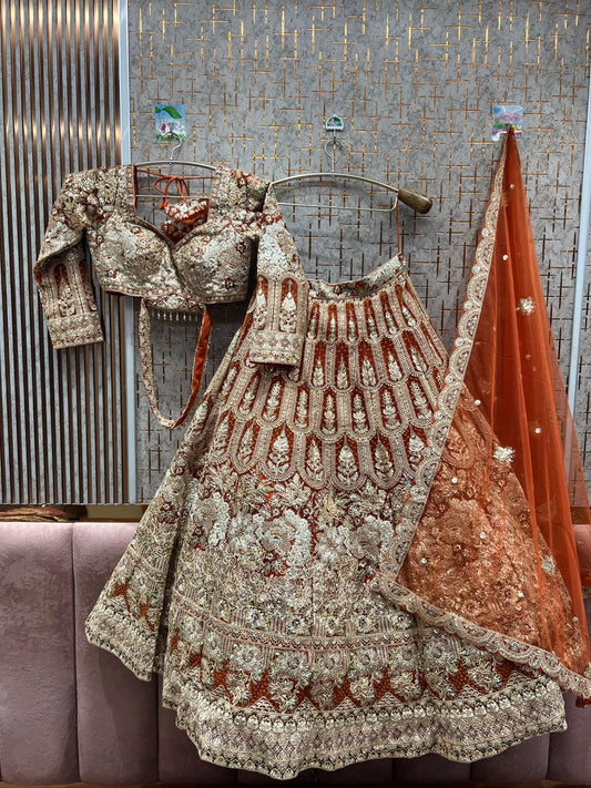 Glamorous orange crop top Lehenga
