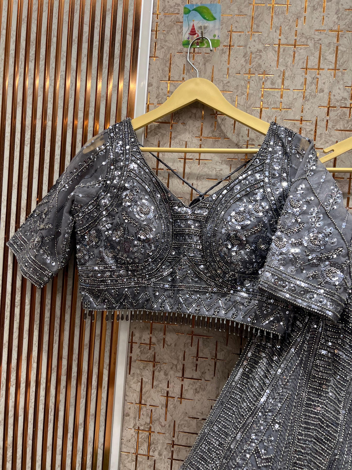 Pretty golden on golden monotone crop top Lehenga