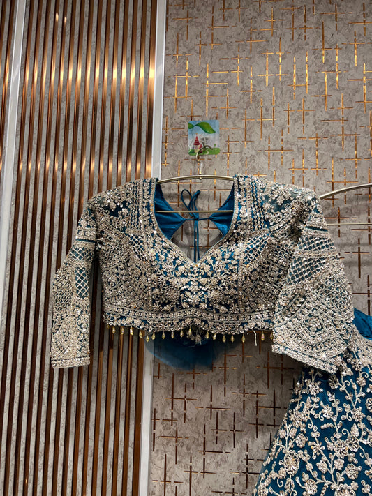 Lavishing Sky blue crop top Lehenga