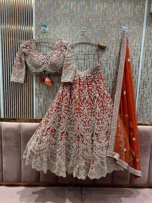 Delightful orange crop top Lehenga