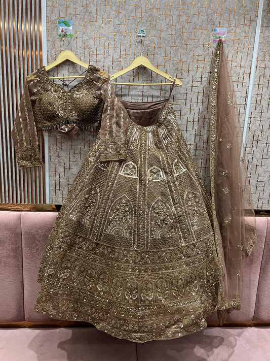 Elegant dark gold rust brown crop top Lehenga