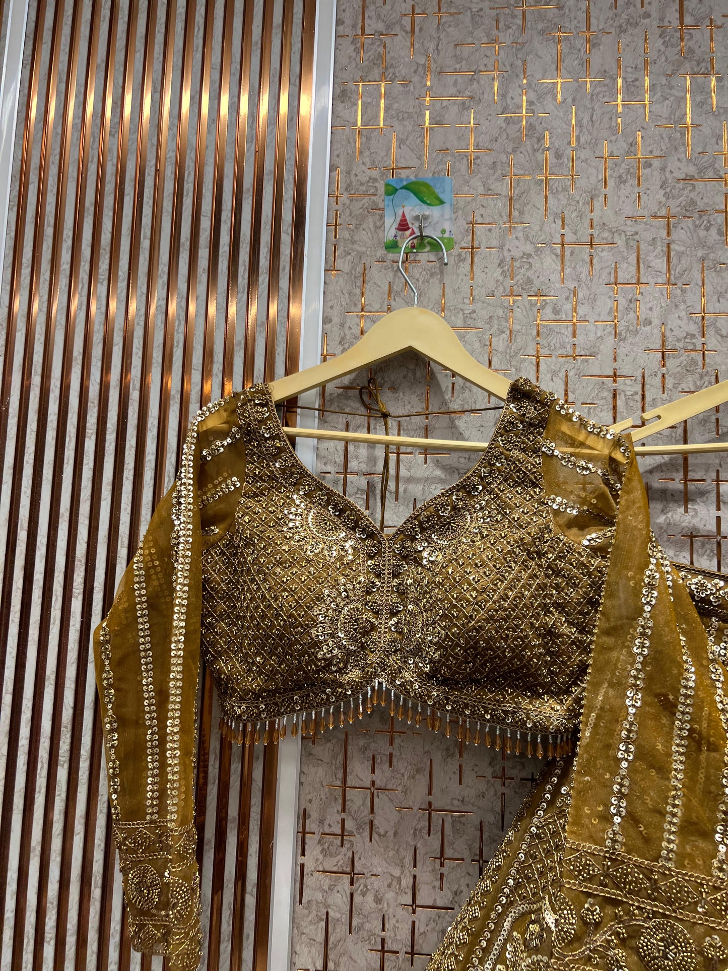 Blockbuster golden green crop top Lehenga