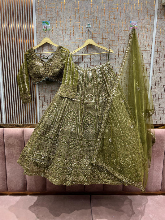 Blockbuster golden green crop top Lehenga