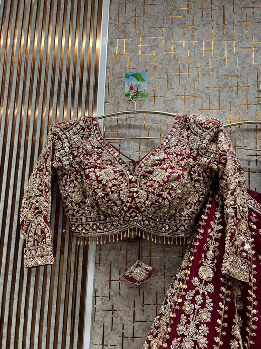 Awesome maroon crop top Lehenga