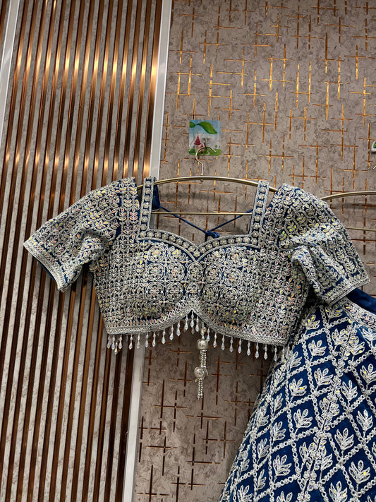 Good looking Sky blue crop top Lehenga