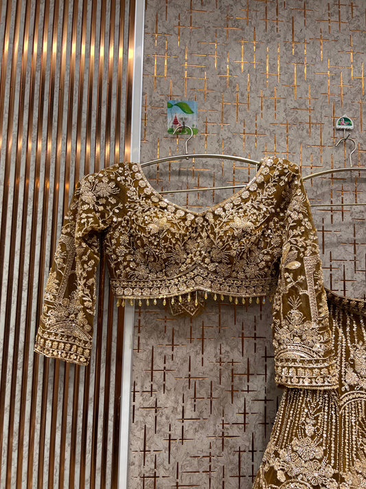 Lavishing mustard golden crop top Lehenga