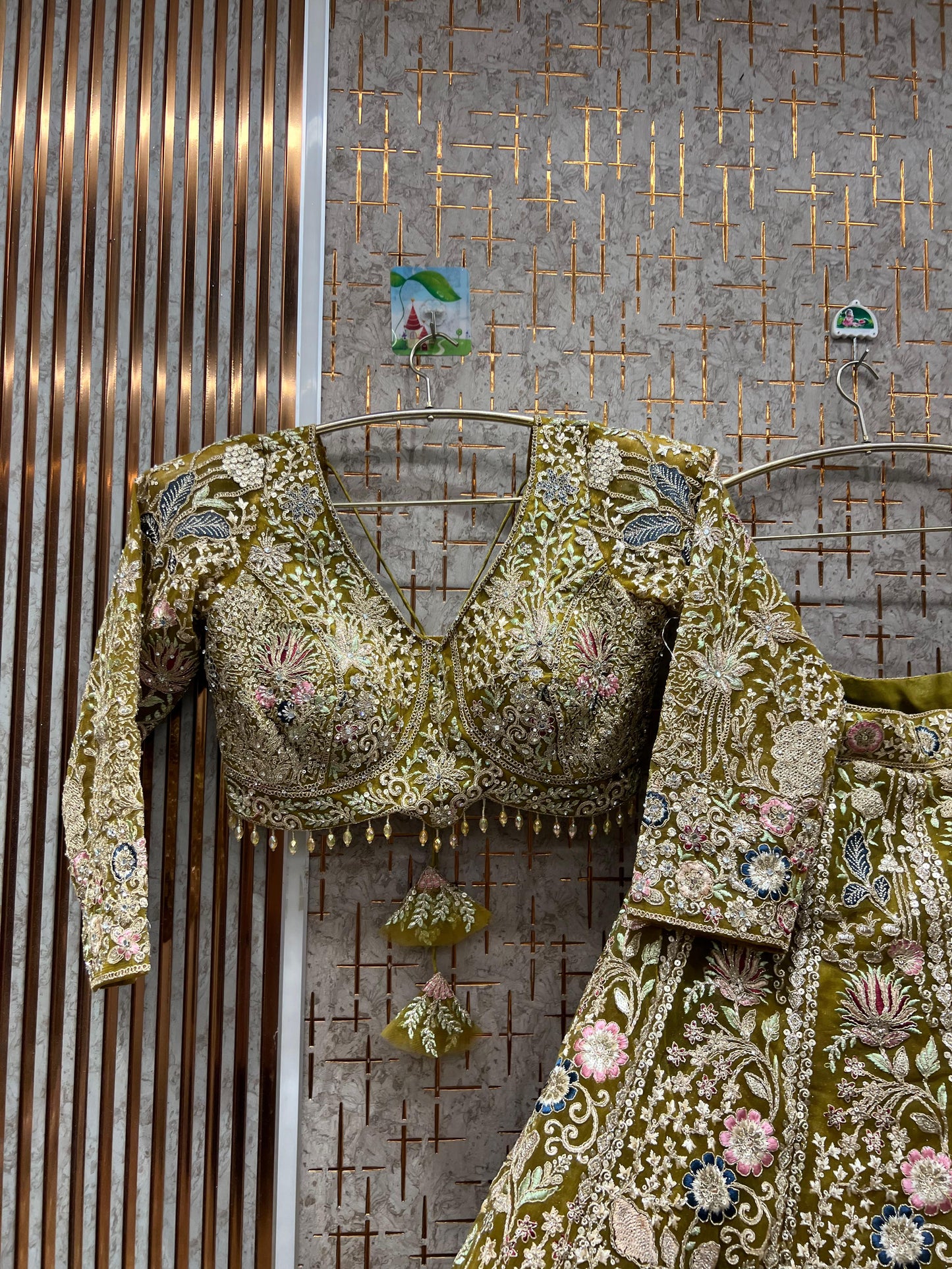 Eye catching mustard golden floral crop top Lehenga