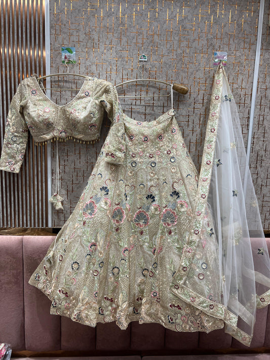 Engaging white floral crop top Lehenga