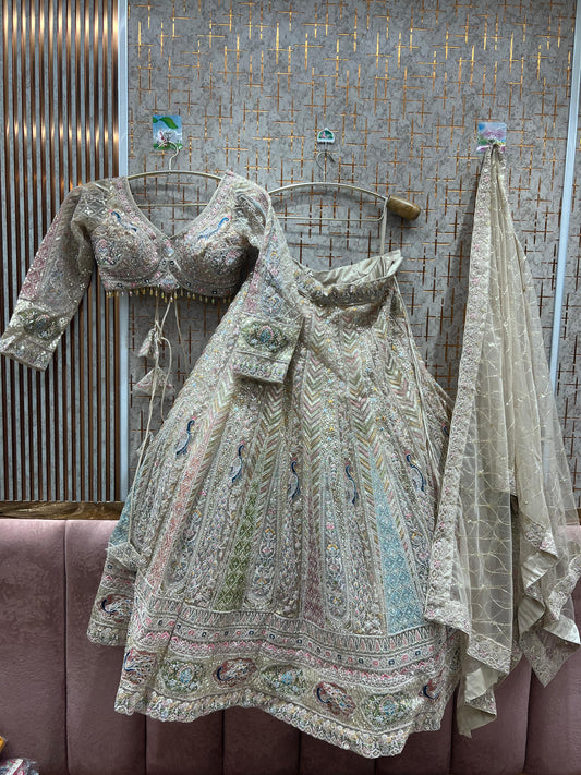 Amazing peach peacock crop top Lehenga