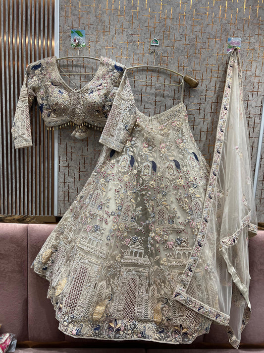 Stunning peach peacock crop top Lehenga