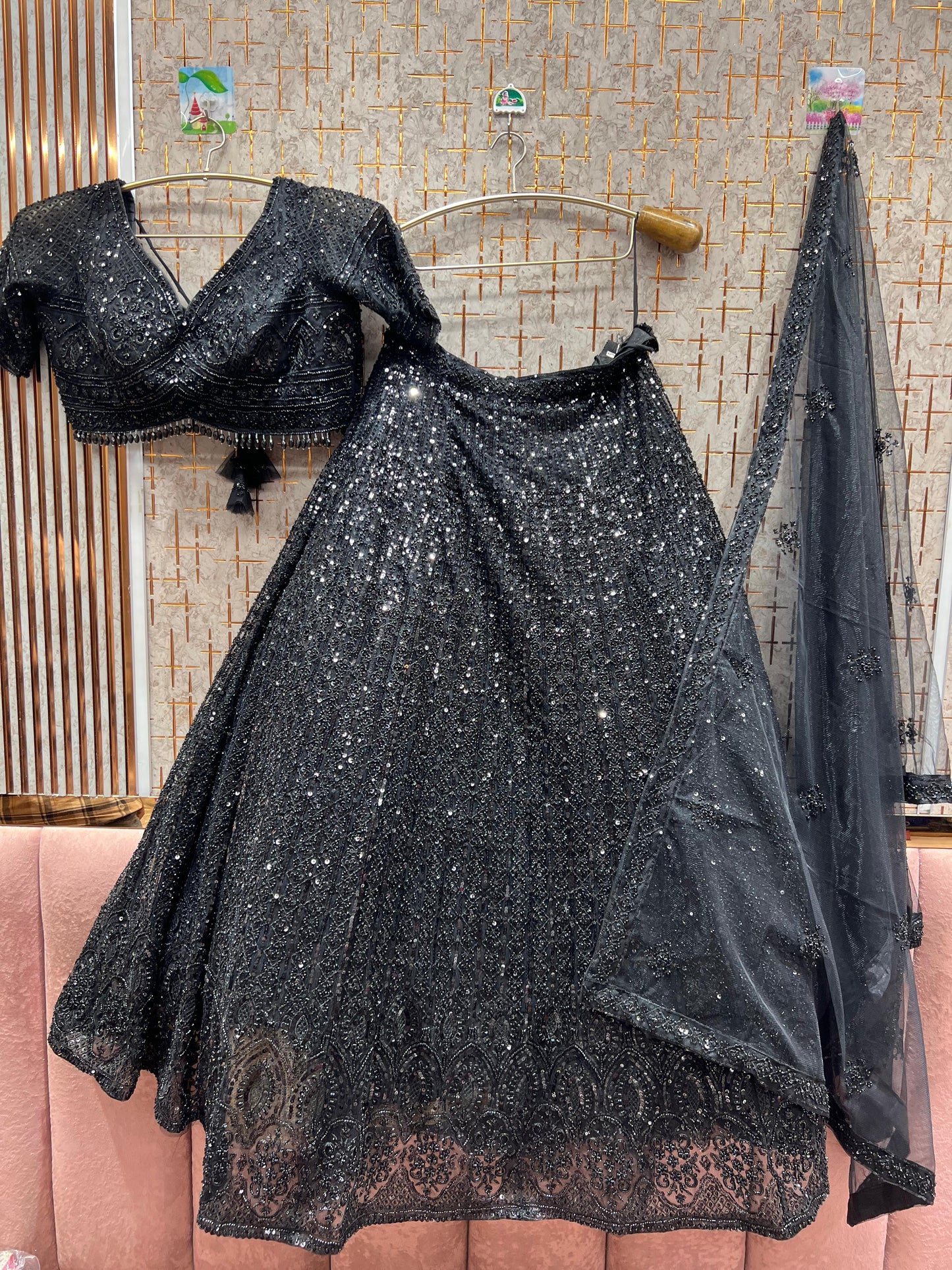 Lavishing peach pink on pink monotone crop top Lehenga