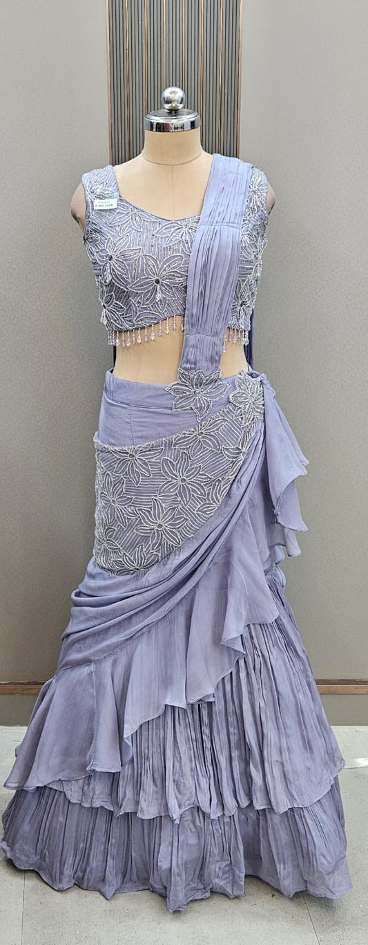 Beautiful purple Drape lehenga Saree