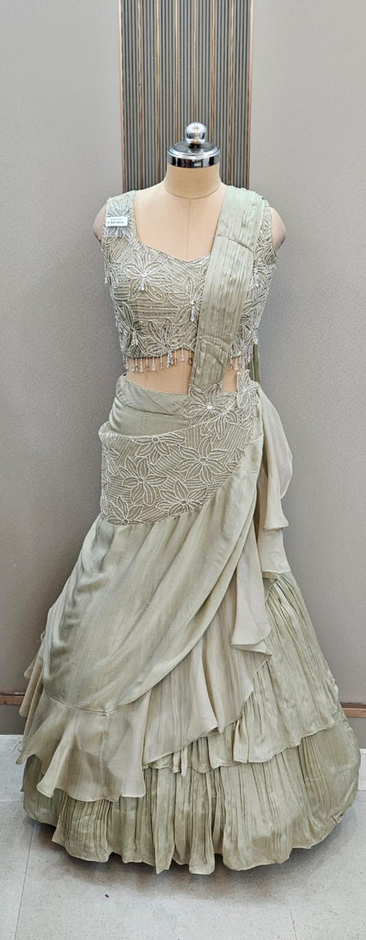 Khoobsurat off white Drape lehenga Saree