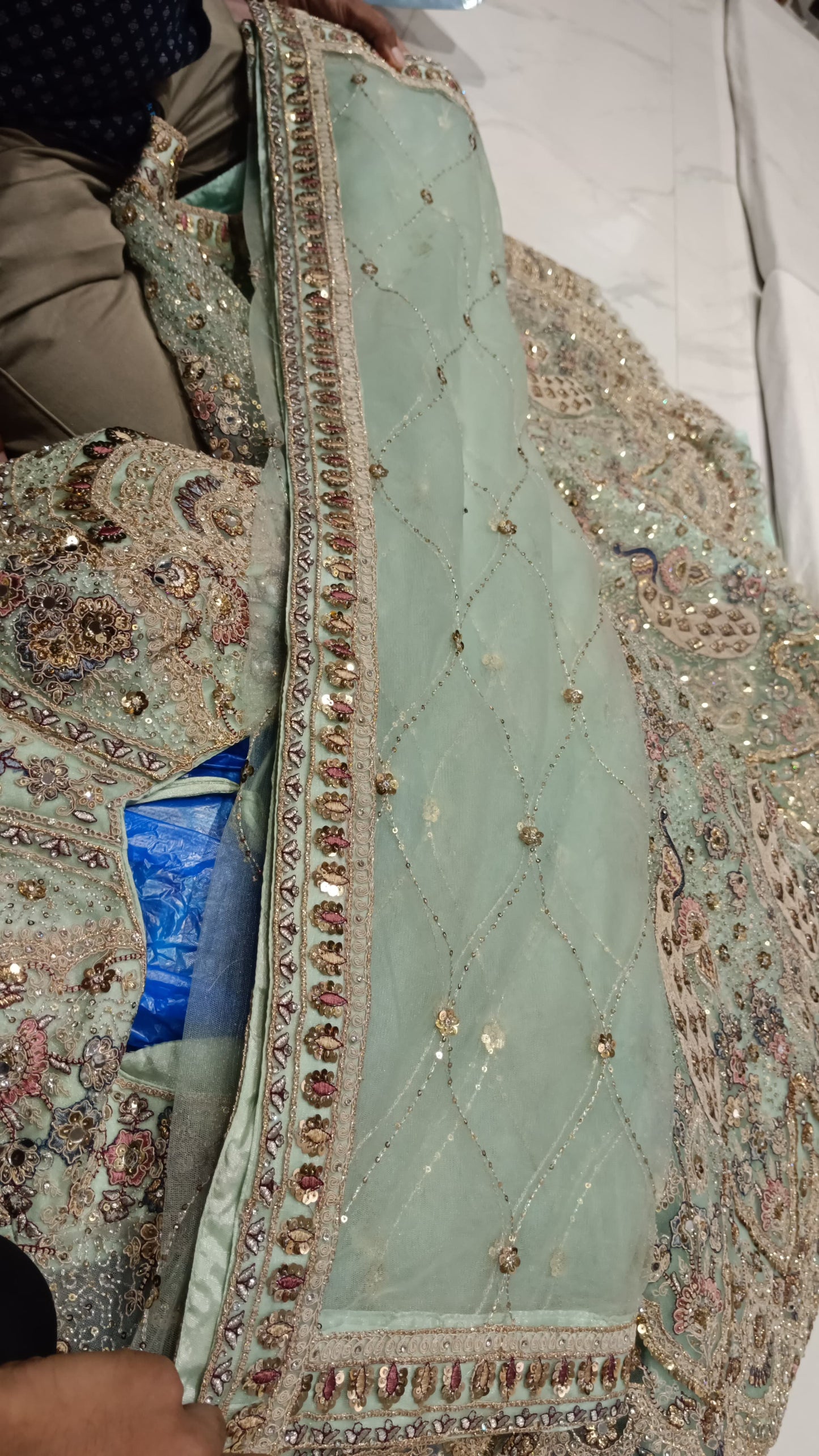 Big flare peach pink crop top Lehenga