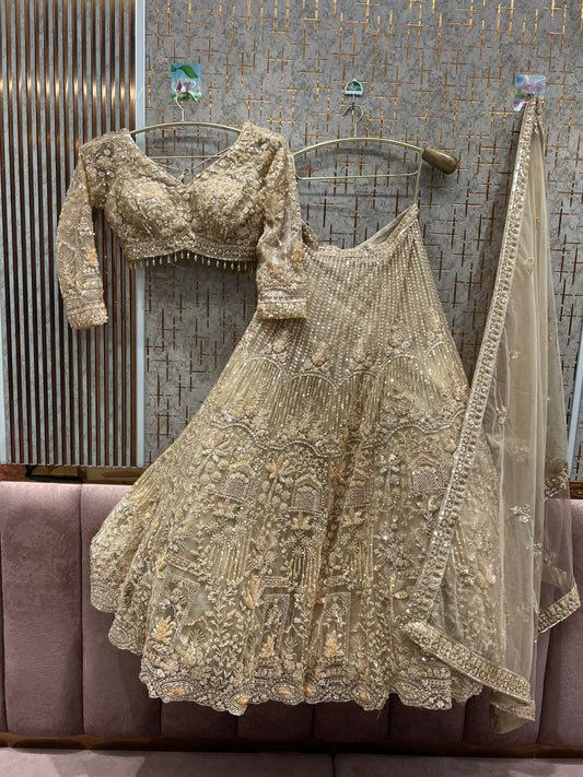 Delightful golden peach Crop top Lehenga