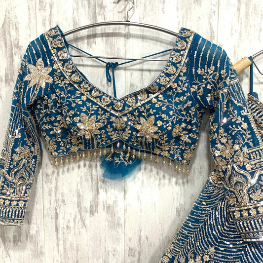 Good looking Sky blue crop top Lehenga 16 kali