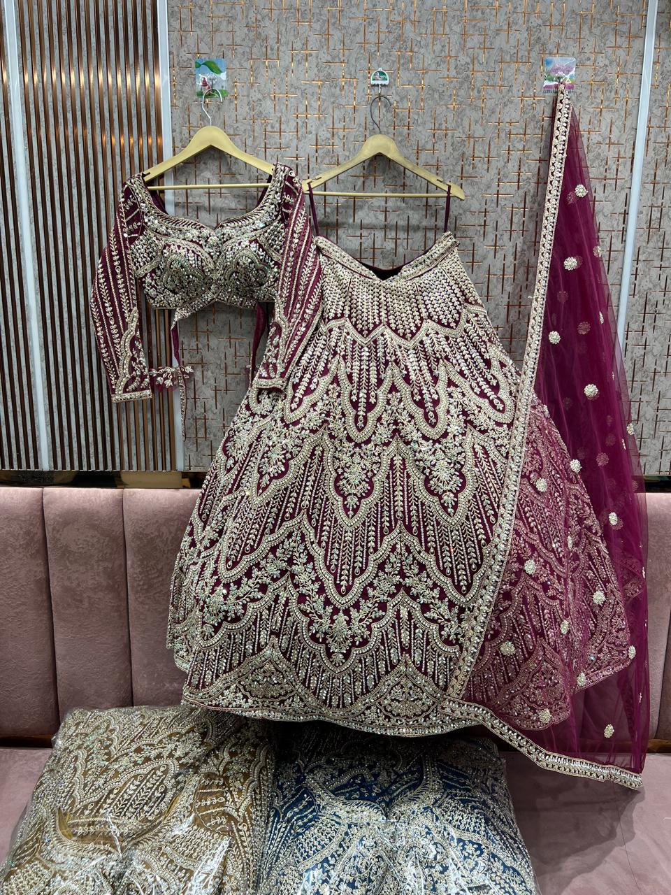 Fabulous Dark pink purple violet blue yellow crop top Lehenga