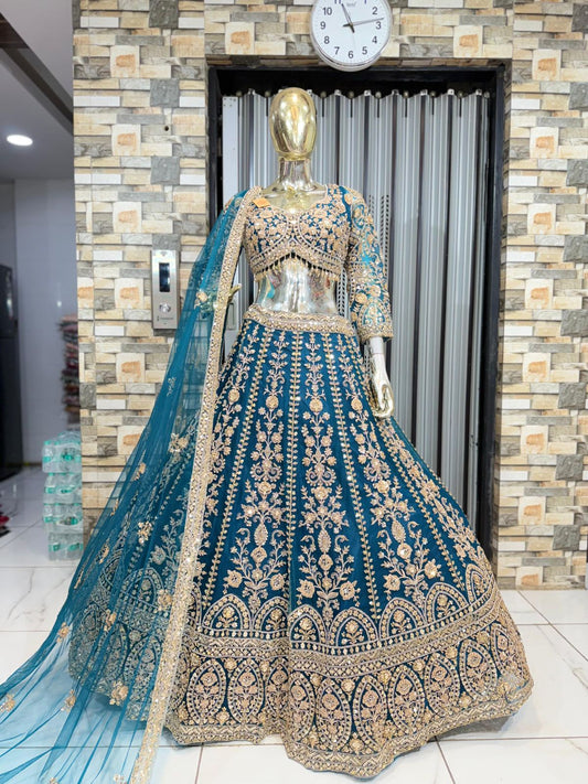 Lavishing golden crop top Lehenga