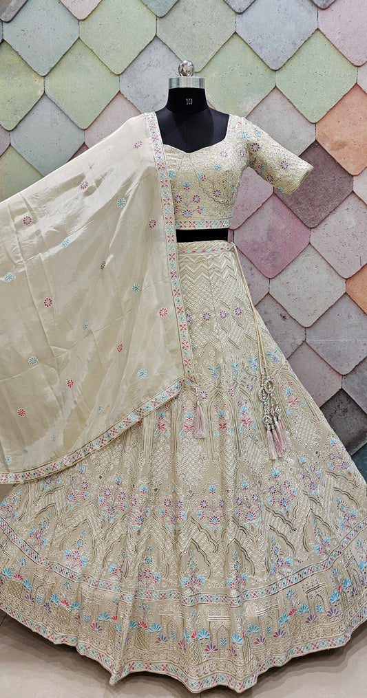 Awesome golden crop top Lehenga chinnon silk