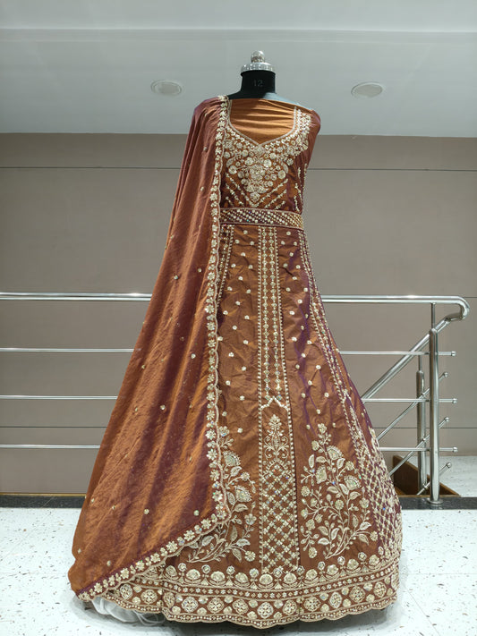 Good looking Brown mustard peach floral Lehenga
