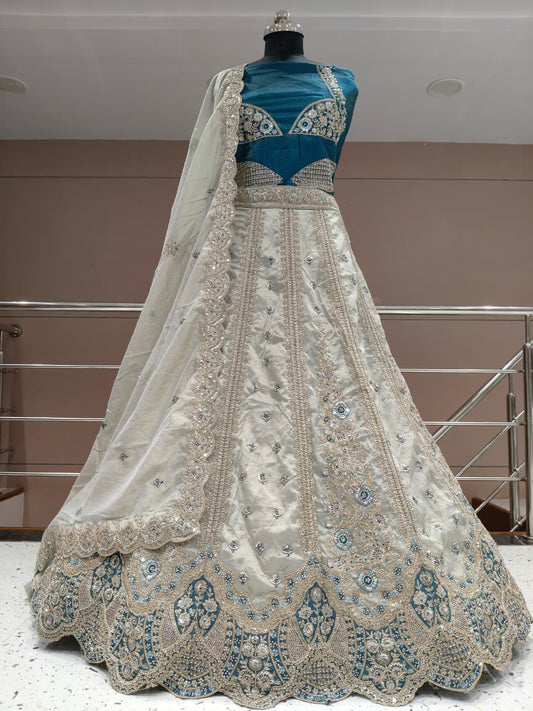 Charming Sky blue White Lehenga