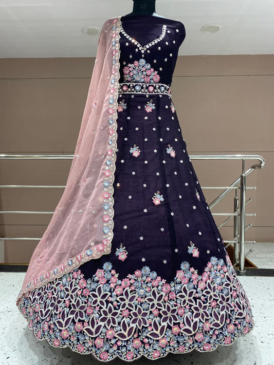 Elegant black pink Floral Lehenga
