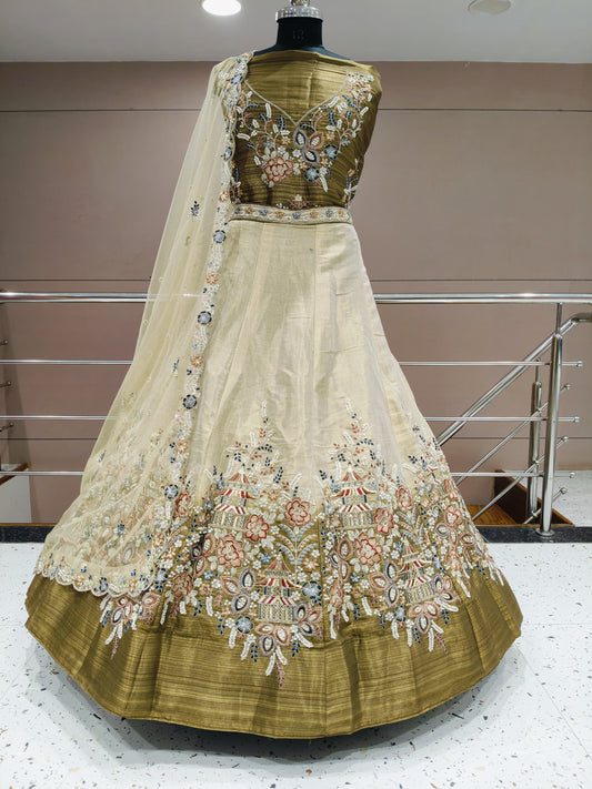 Engaging green double shade Lehenga