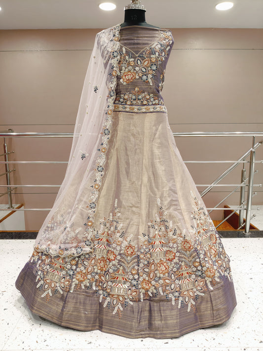 Embellished grey double shade Lehenga