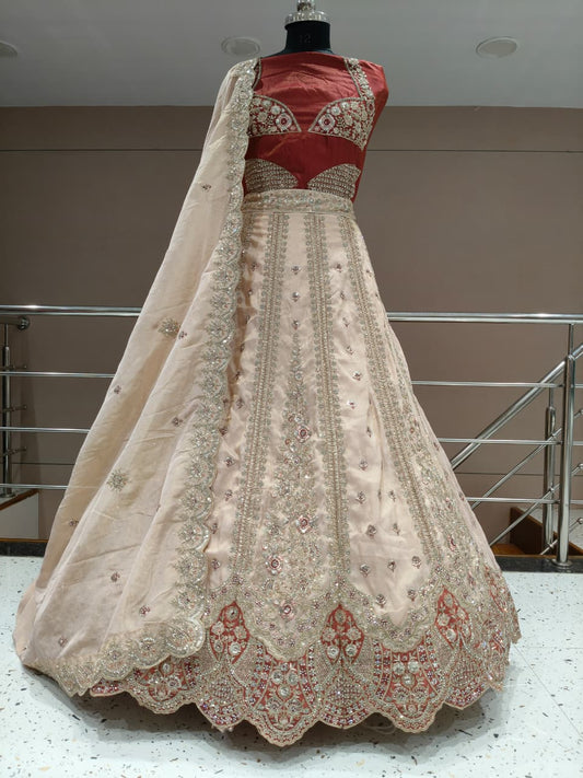 Majestic maroon White Lehenga