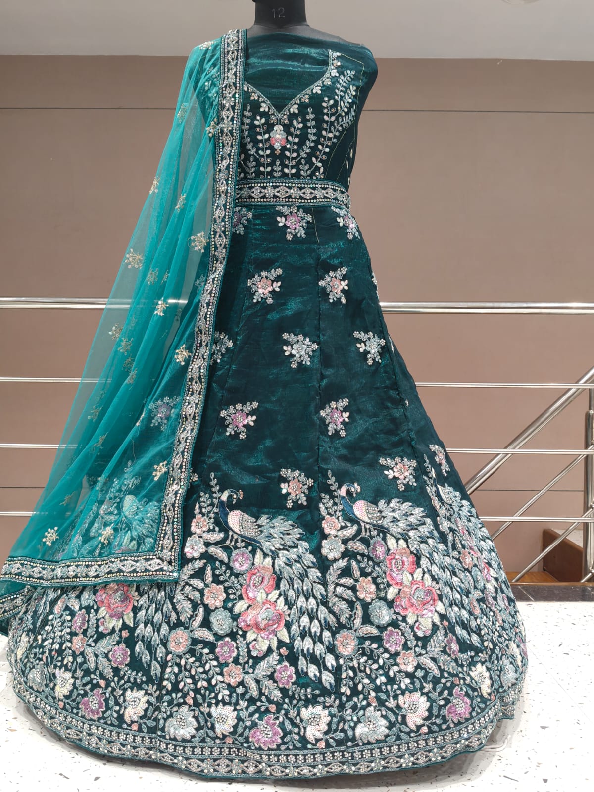 Designer wine peacock Lehenga