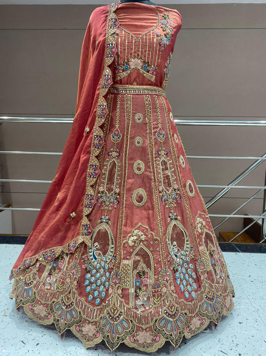 Khoobsurat peach peacock Lehenga