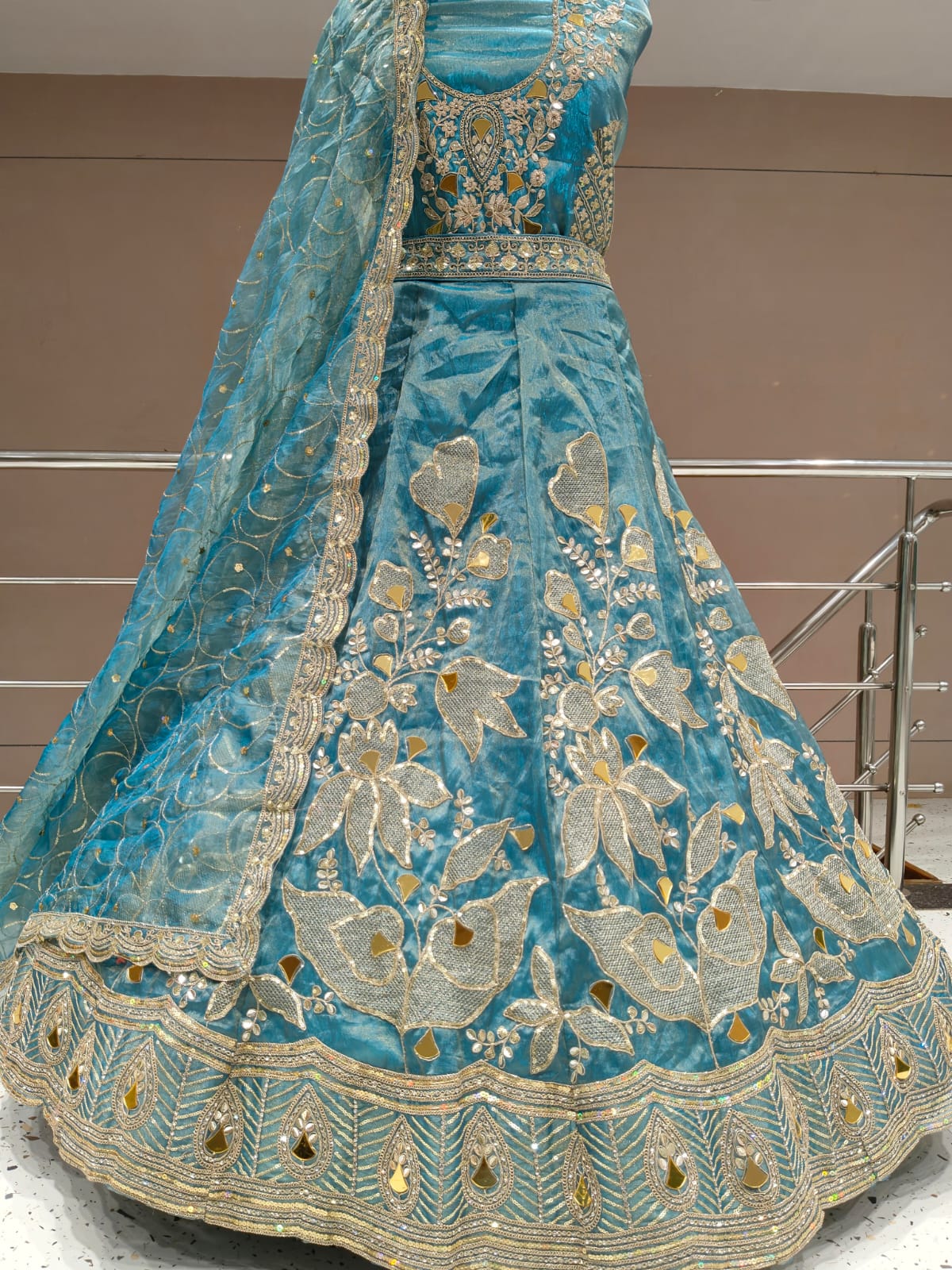 Elegant peach pink Flower print Lehenga