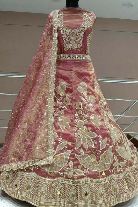 Elegant peach pink Flower print Lehenga