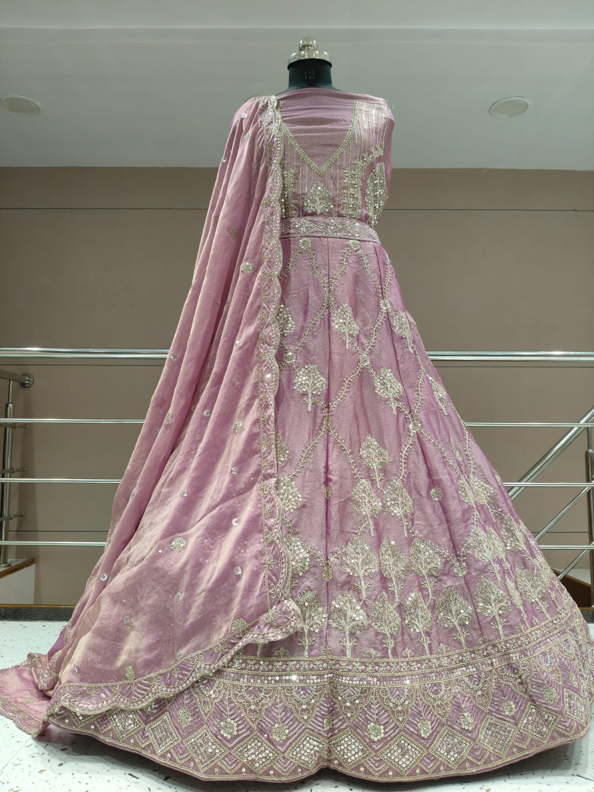 Pleasing peach Sequins Floral Lehenga