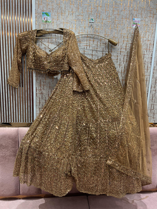 Beautiful golden on golden monotone crop top Lehenga