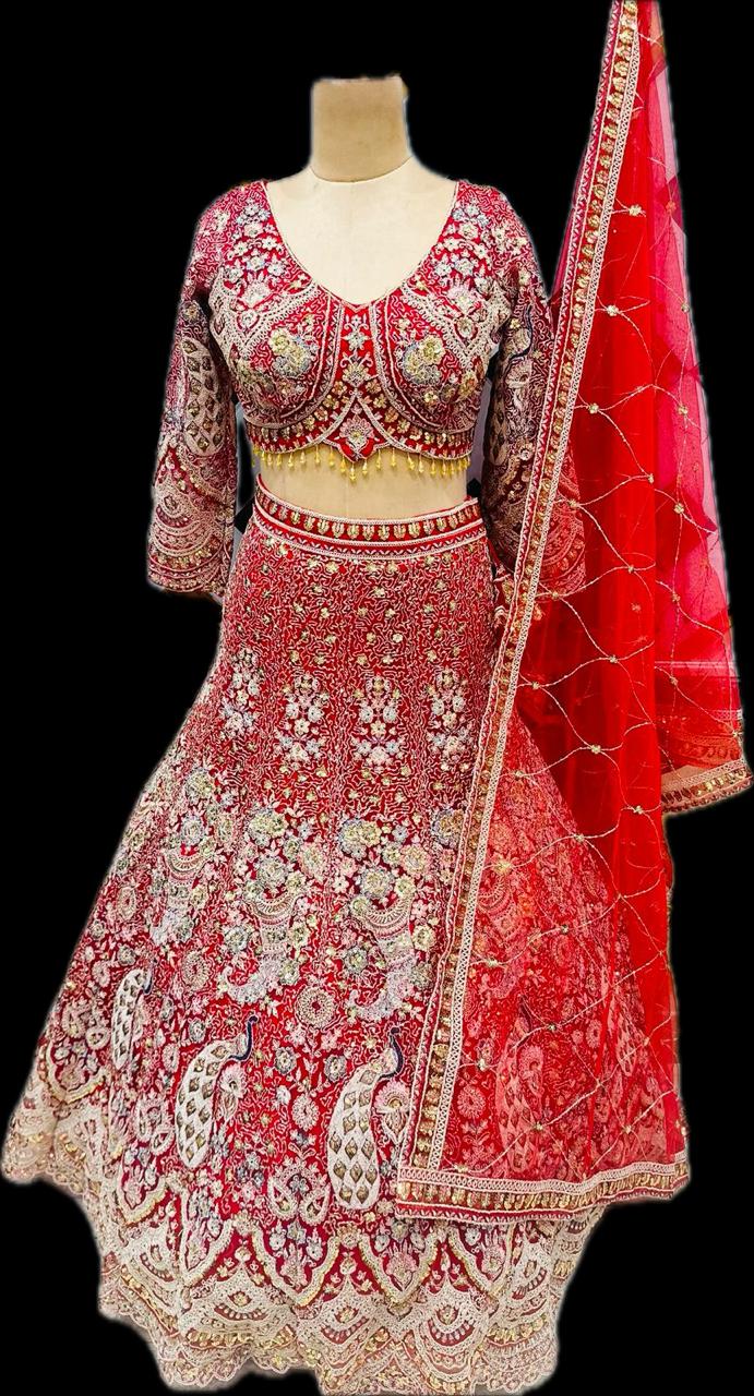 Pretty golden peacock crop top Lehenga
